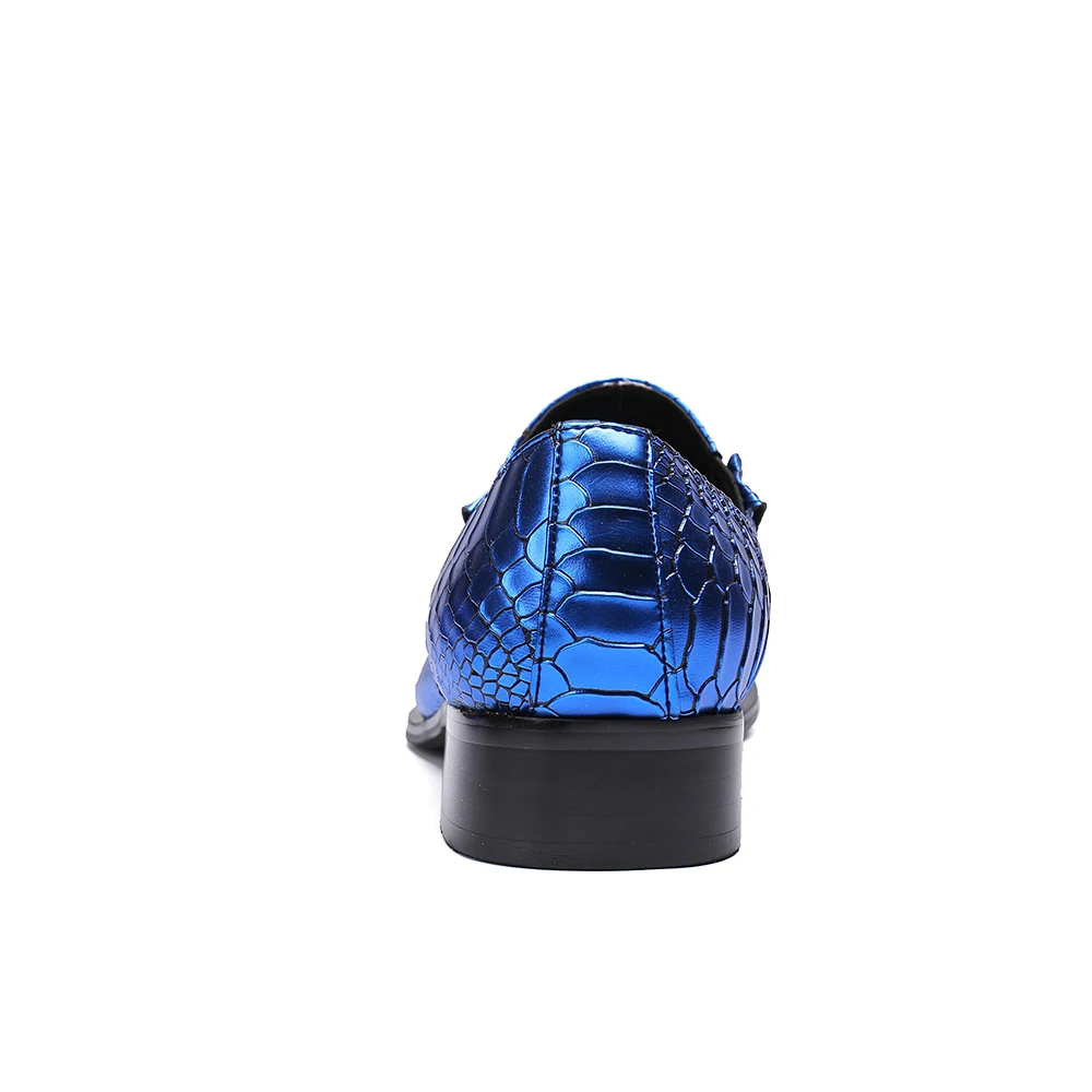 

Christia Bella Fashion Blue Scales Genuine Leather Men Oxfords Shoes Big Size Metal Pointed Toe Slip on Formal Party Dress Shoes