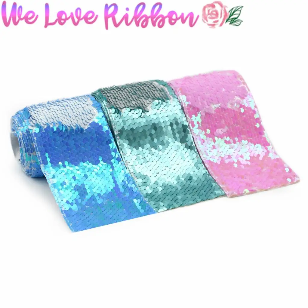 3"75mm Double Color Reversible Sequin Ribbo Matt Silver Hair Bowknots Making Lt. Blue Pink DIY Wedding Dress 2yards/roll | Дом и сад