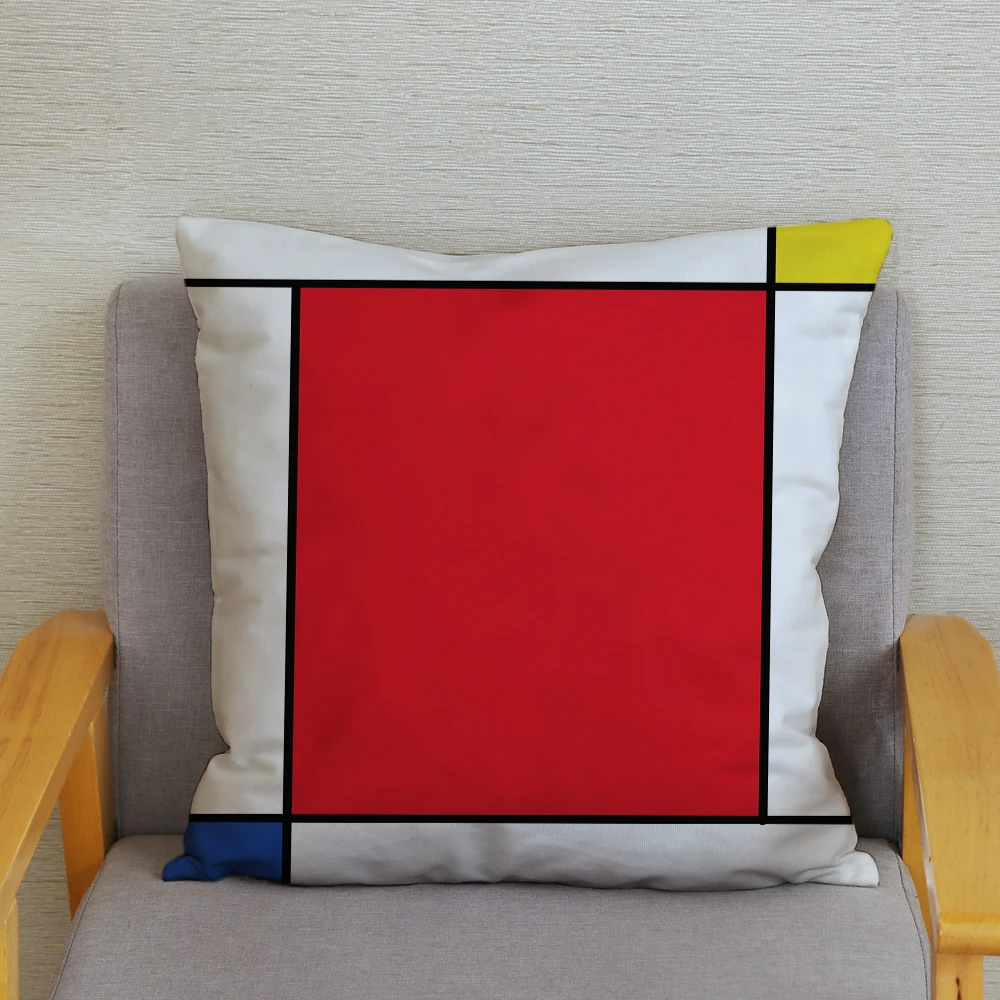 Mondrian красно-желтая наволочка с геометрическим рисунком 45*45 см супер мягкие
