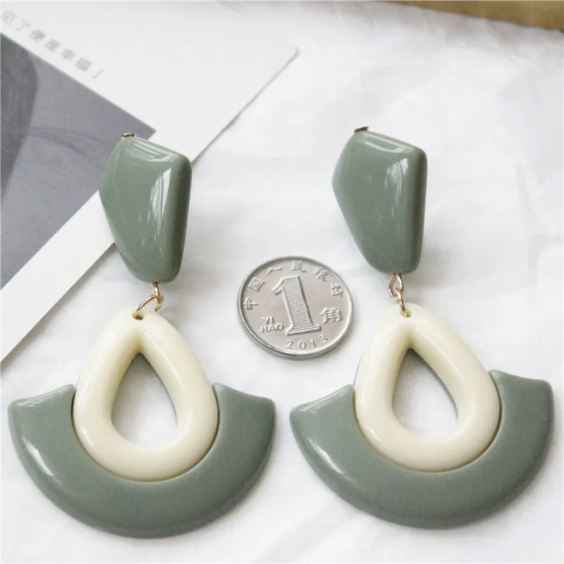 D 6.8x4.2 cm AOMU Летние Новые Модные Цветные полимерные геометрический Веер-образный длинный кулон серьги для женщин девушек пляжные ювелирные изделия Букле д 'ор - Окраска металла: D 6.8x4.2 cm