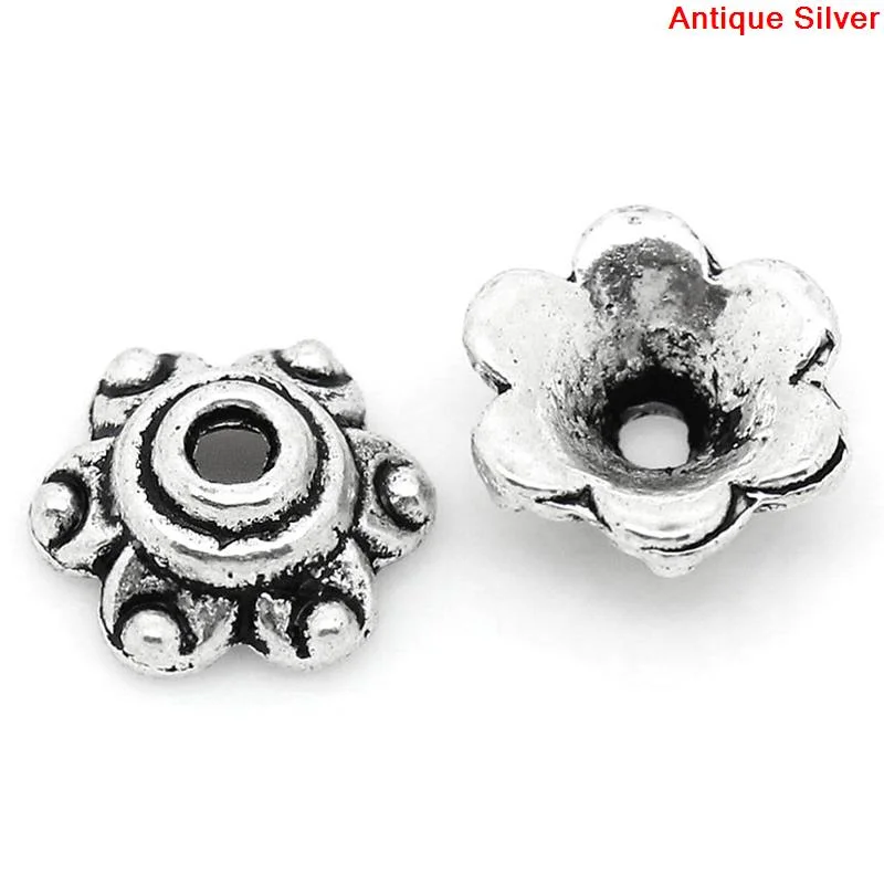 

8SEASONS Bead Caps 6 Petals Flower Silver Color (Fits 14mm Beads) 6mm x 7mm( 2/8"x 2/8"),300PCs (B28375)