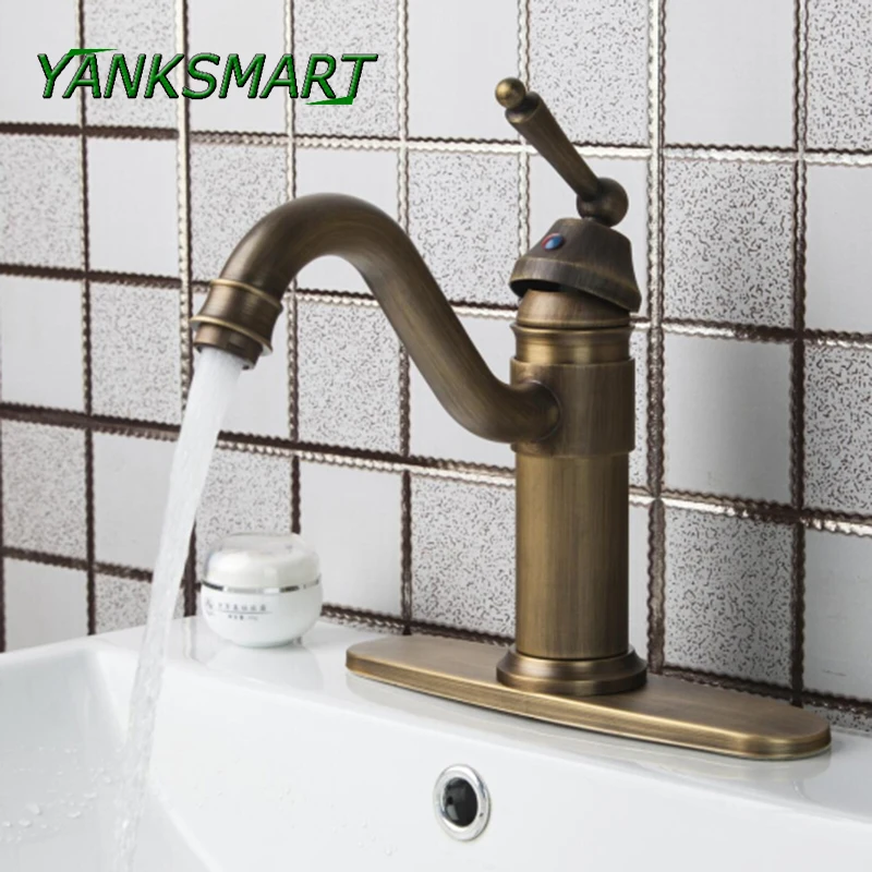 Винтажный поворотный античный Латунный однорычажный смеситель YANKSMART + крышка