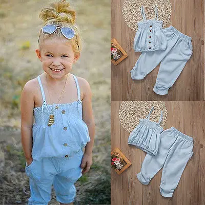 

Toddler Kids Clothes Summer Baby Girls Sleeveless Vest Tank Tops +Denim Leggings Pants Outfit Set Clothes