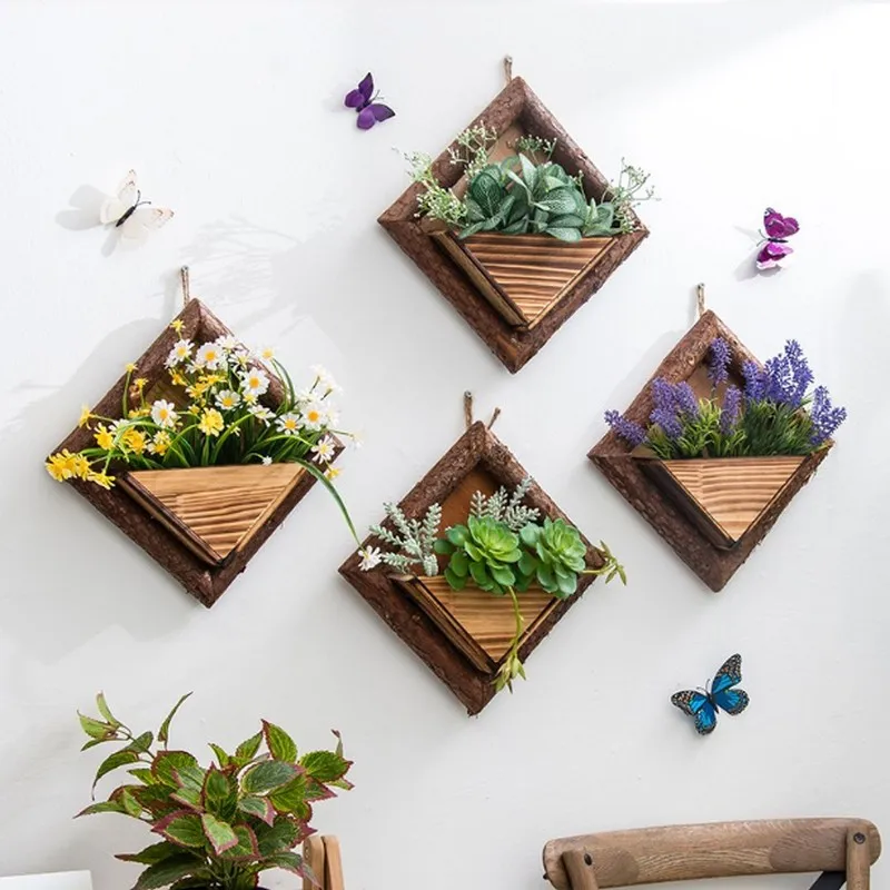 Маленькая настенная ваза деревянные однотонные искусственные цветы цветной