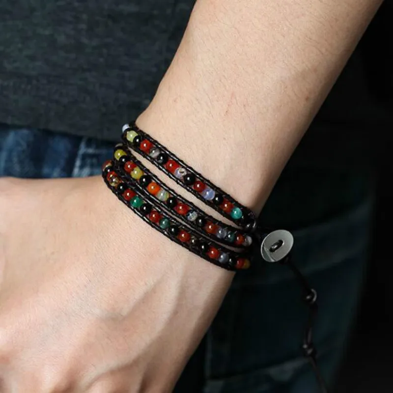 Женский многослойный браслет с бусинами 6 мм|Гибкие браслеты| |