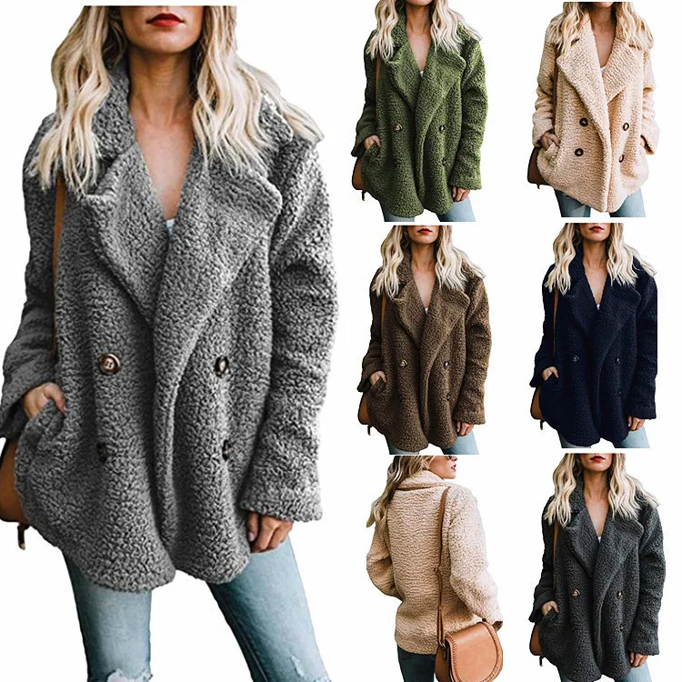

Autumn Winter Faux Fur Jacket Women's Long Sleeve Warm Casual Teddy Coat