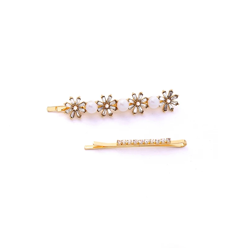 Корейские 2 шт. Асимметричные заколки для волос золотого цвета стеклянные цветы