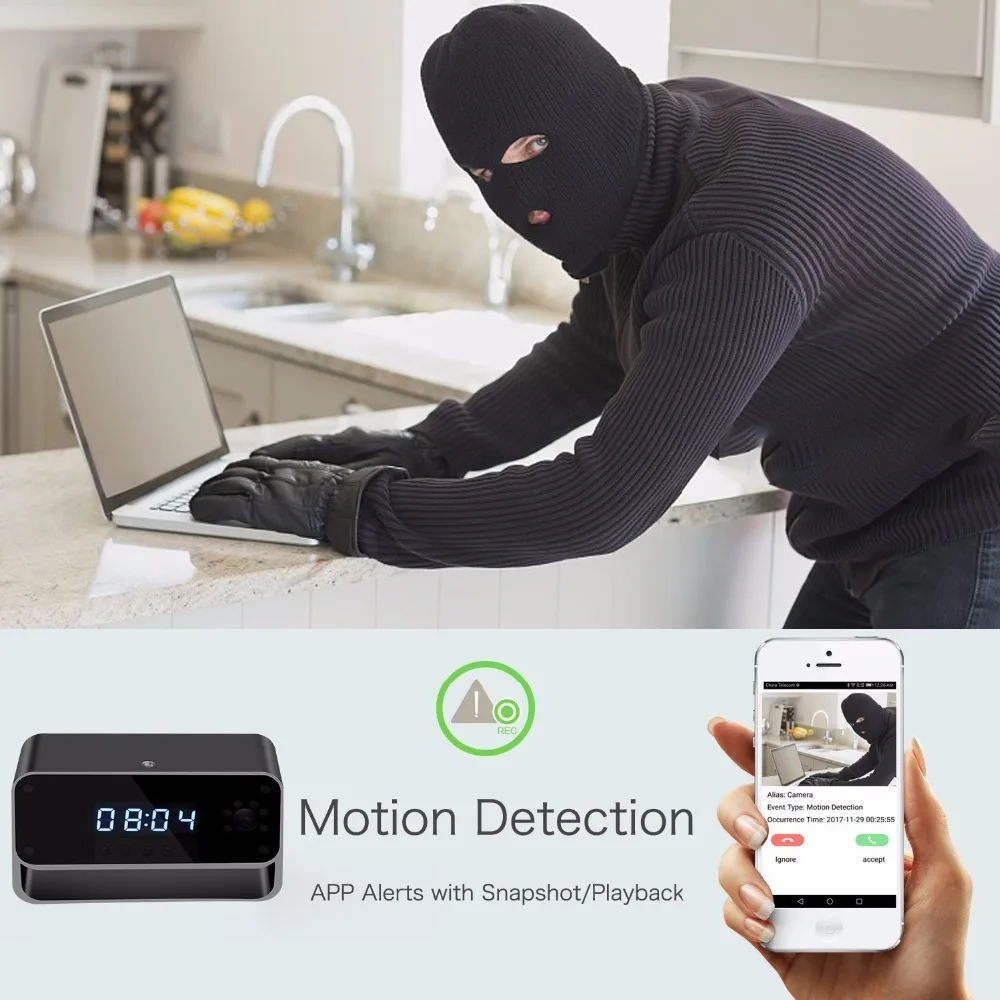 HD 1080 P Wi Fi миниатюрные настольные часы беспроводной камера с обнаружения движения