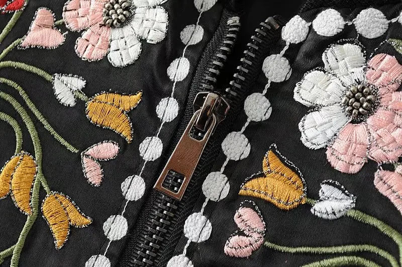 2018 для женщин Винтаж цветок Вышивка Бисер оборками Куртка пальто с подкладкой