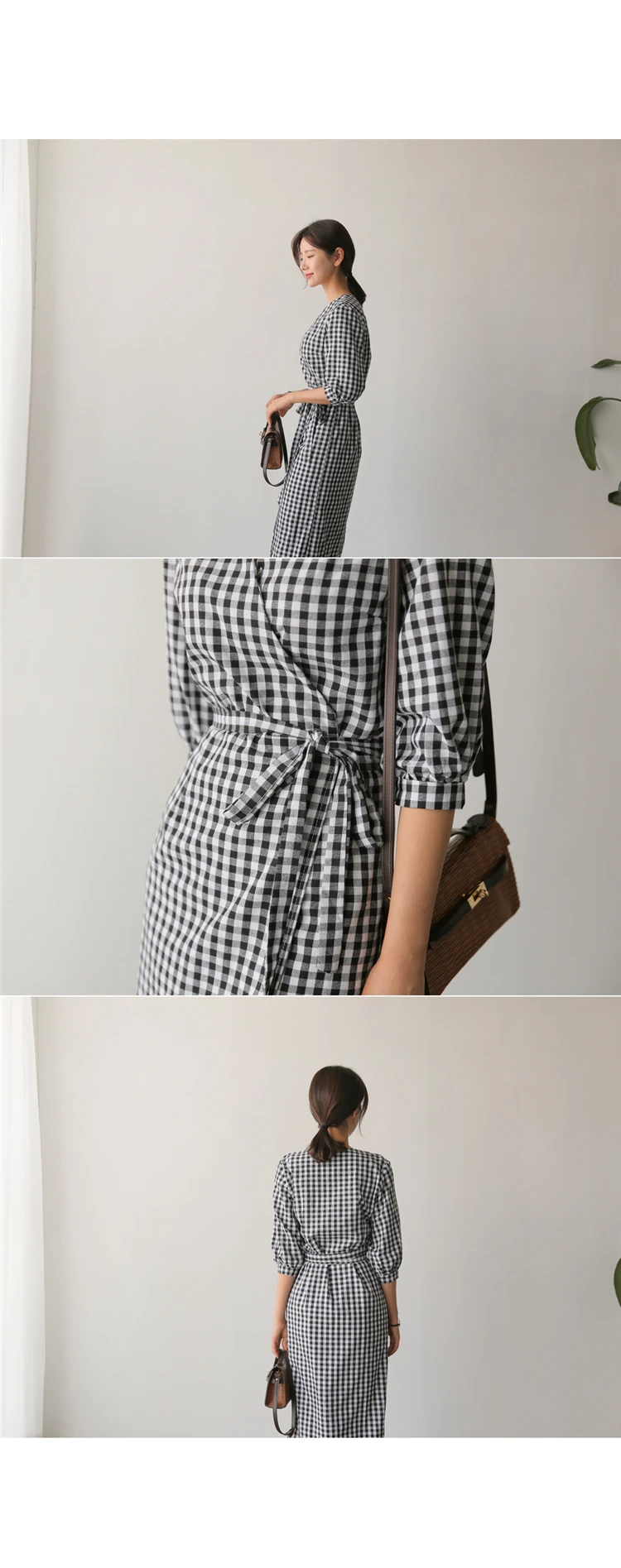 Colorfaith New Women Dresses Spring Summer V-Neck Plaid Dresses Asymmetric Linen Casual Ladies Patchwork Lace Up Bow DR122