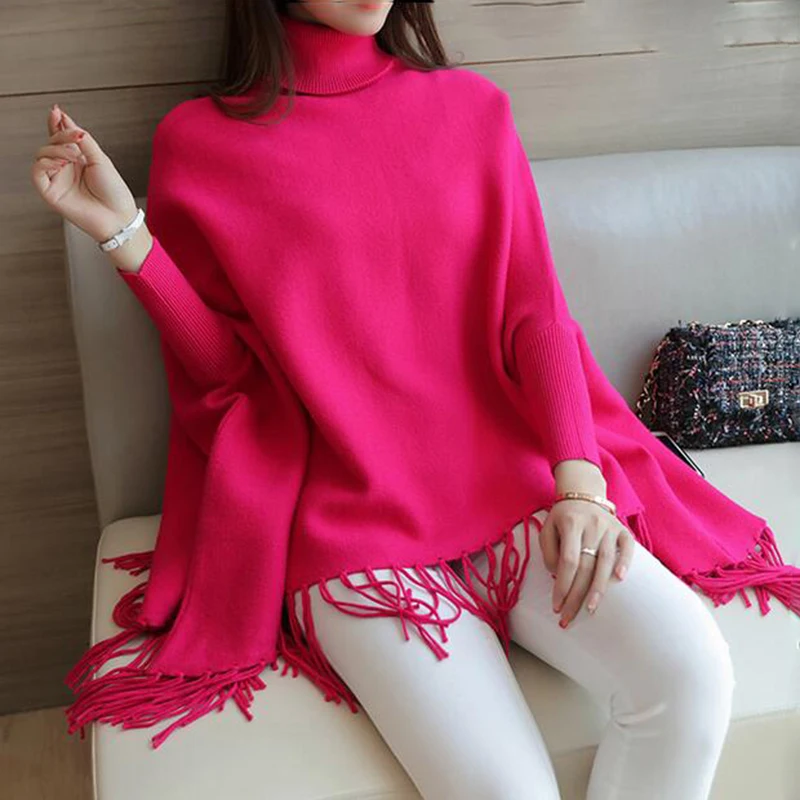 Женский вязаный свитер с рукавами летучая мышь свободный Однотонный высоким