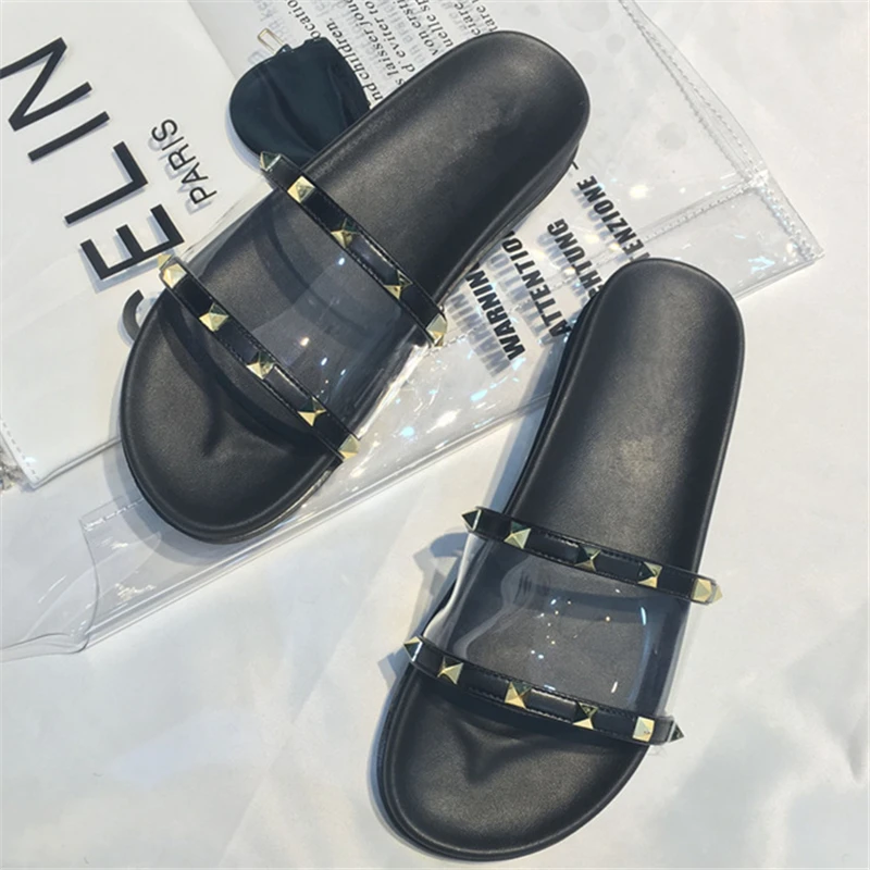 Женские нескользящие домашние тапочки с открытым носком на плоской подошве