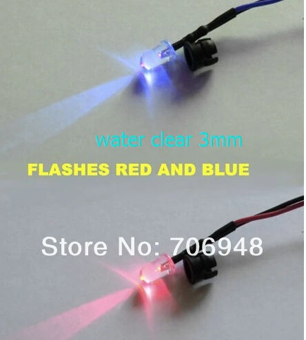 home decoration 12v LED RED/BLUE Flashing 3mm pre wired with black plastic mounting