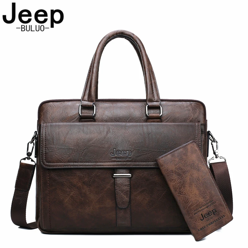 Мужской портфель и кошелек комплект jeep buluo, оранжевый деловой портфель для ноутбука 14", кожаная офисная сумка, для поездок и командировок, сумка на плечевом ремне, все сезоны