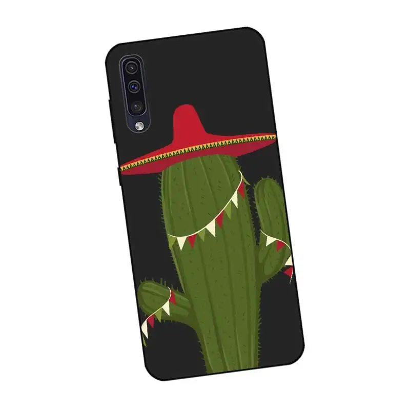 P025 Cactus Cute Black Silicone Case For Samsung Galaxy A6 A7 A8 A9 A10 A30 A40 A50 A60 A70 A80 A90 5G A20E Plus |