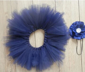 Темно синяя юбка пачка для новорожденных в винтажном стиле Повязка на голову с