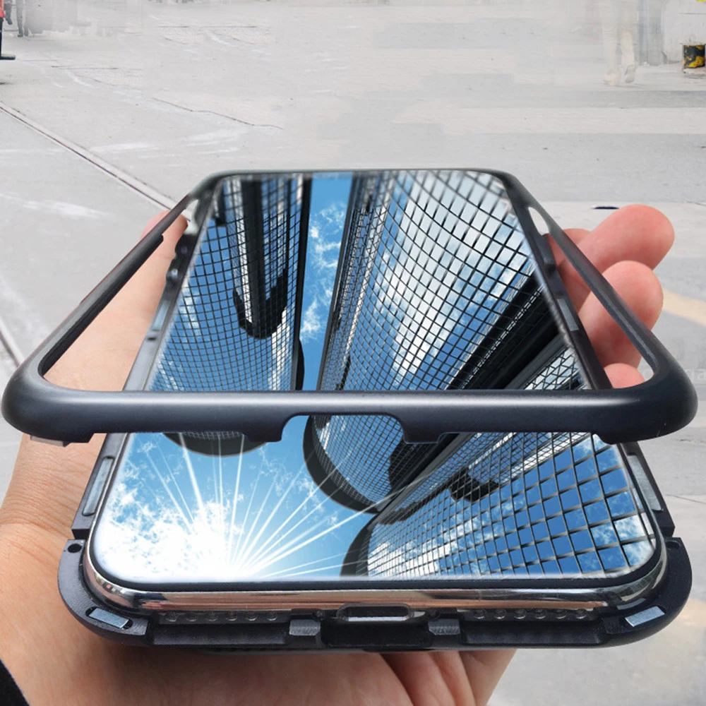 Магнитные адсорбционные металлические флип-чехлы для телефонов для iPhone X XS XR XS MAX 7 8 Plus прозрачная задняя крышка закаленное стекло закаленное покрытие capinhas