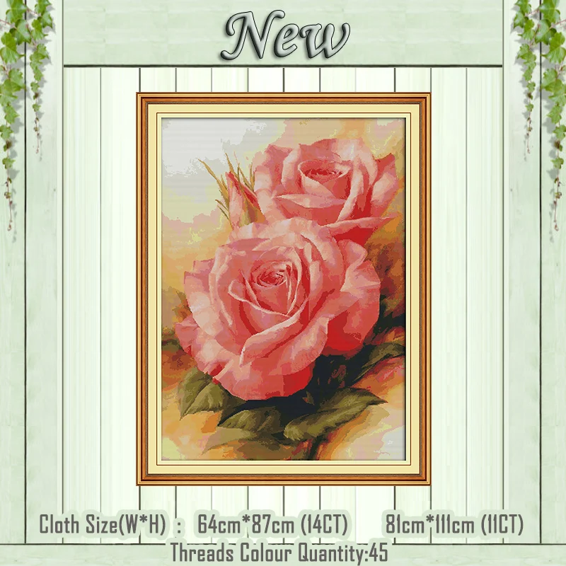 

Pink rose flowers plant decor paintings counted printed on the canvas DMC 11CT 14CT kits Cross Stitch embroidery needlework Sets