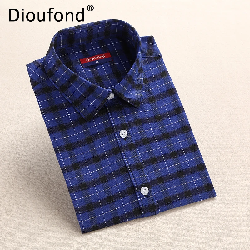 Осенняя клетчатая рубашка Dioufond женская классическая с длинным рукавом