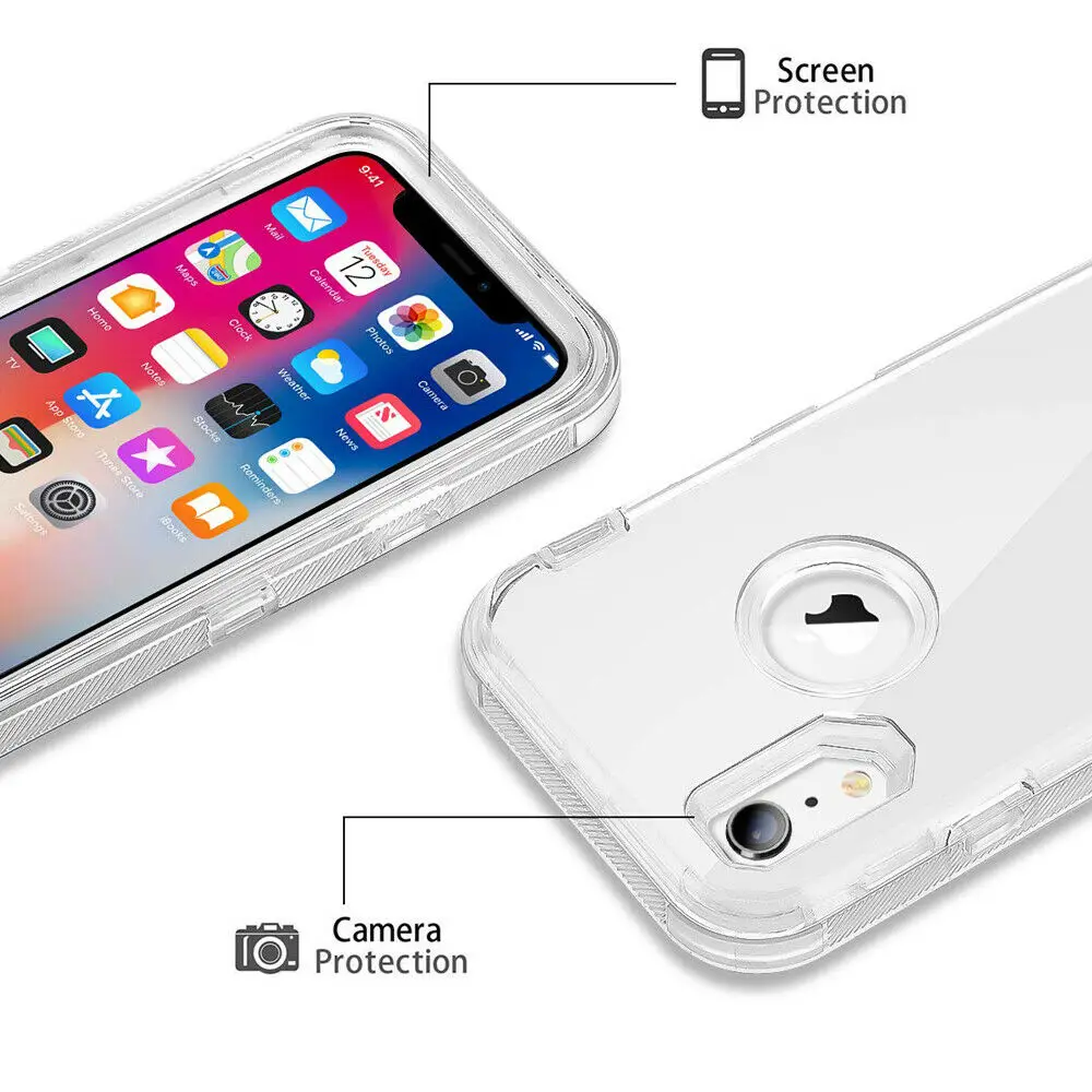 Роскошный тяжелый противоударный защитный чехол 3 в 1 для iPhone X XS Max XR 6 6s 7 8 Plus, прозрачный защитный чехол с кристаллами