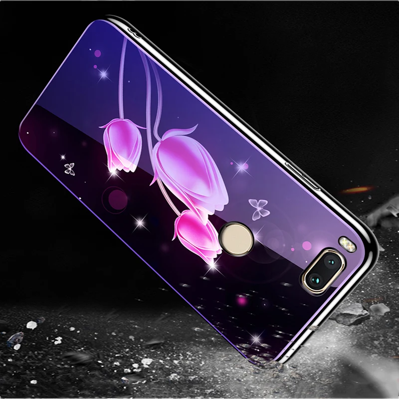 For xiaomi mi A1 case cover skin blue Tempered Glass back miA1 phone cases A 1 fundas capas | Мобильные телефоны и