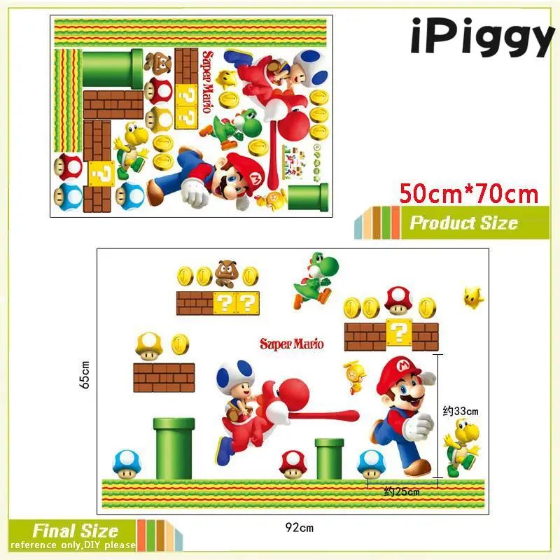 Super Mario Bros стены стикеры для детей номеров Детская комната украшение обоев Арт