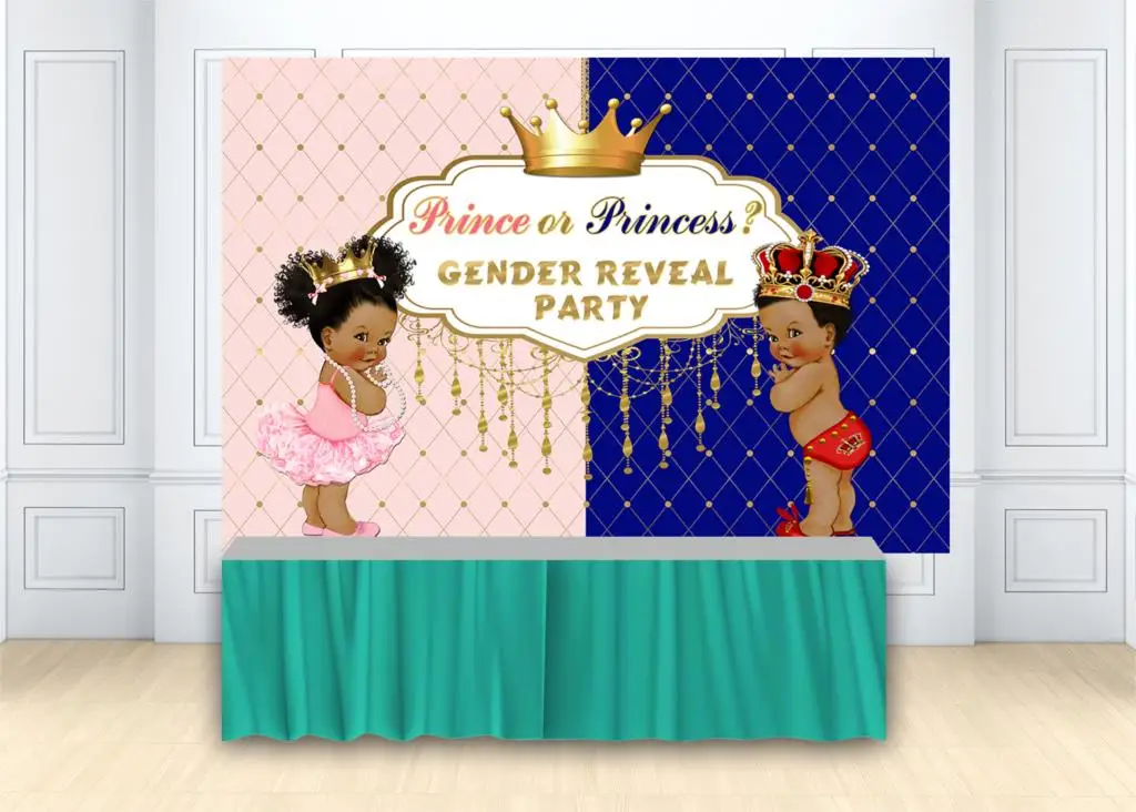 

Royal Prince Or Princess Gender Reveal Party Background Ideas Crown Dessert Table Decorations Photo Photocall Backdrop Curtain