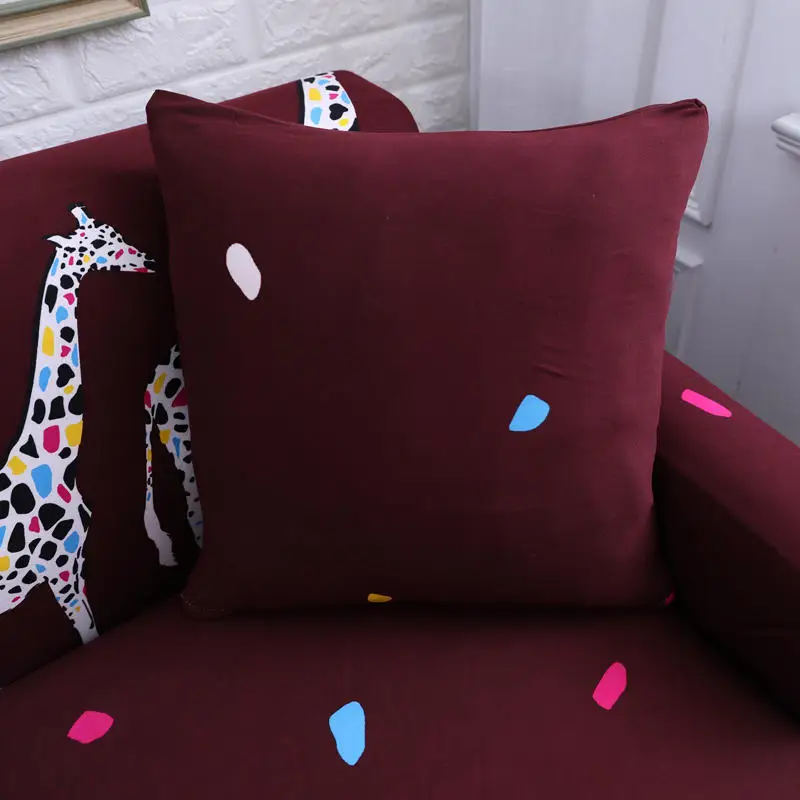 Wine Red Giraffe Elastic Stretch Sofa Cover for Living Room Protector Couch Covers Sectional L Shape Sofacover 1/2/3/4 Seater | Дом и сад
