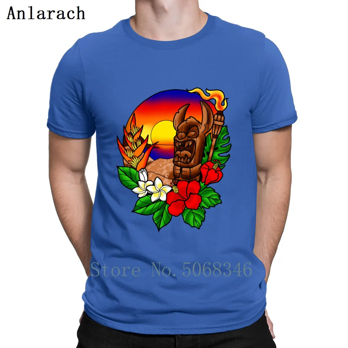 Футболка с принтом Sunset Tiki Stitch весенне-осенний хлопковый костюм стандартный