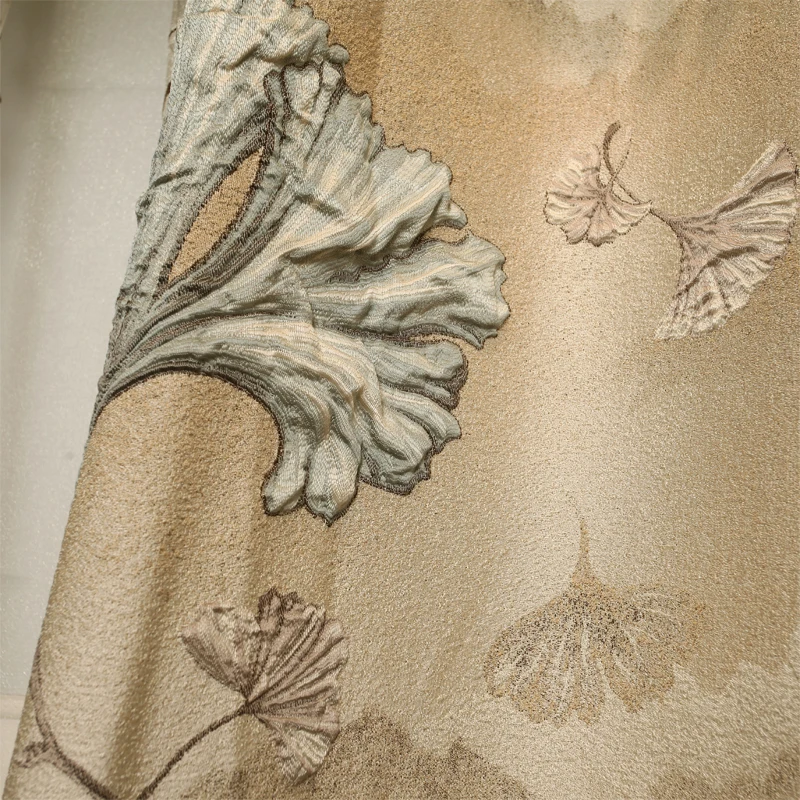 Top luxury 4D embossed royal villa blackout living room curtains high quality elegant beige thick curtain for bedroom hotel | Дом и сад