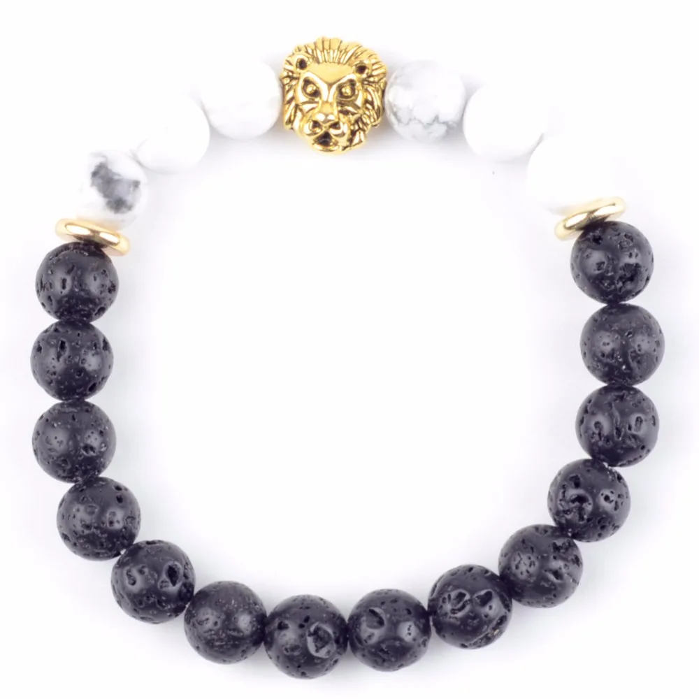 2018 модный мужской браслет с натуральным вулканическим камнем животным львом