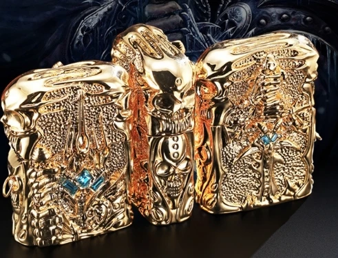 Прямая поставка Тяжелая Броня рельеф позолоченный Lich King Зажигалка синий кристалл дьявол
