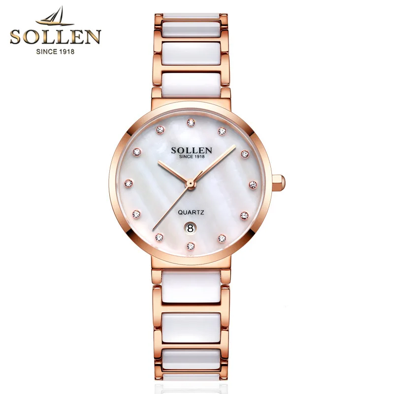 Роскошные Брендовые женские керамические часы под платье модные кварцевые цвета