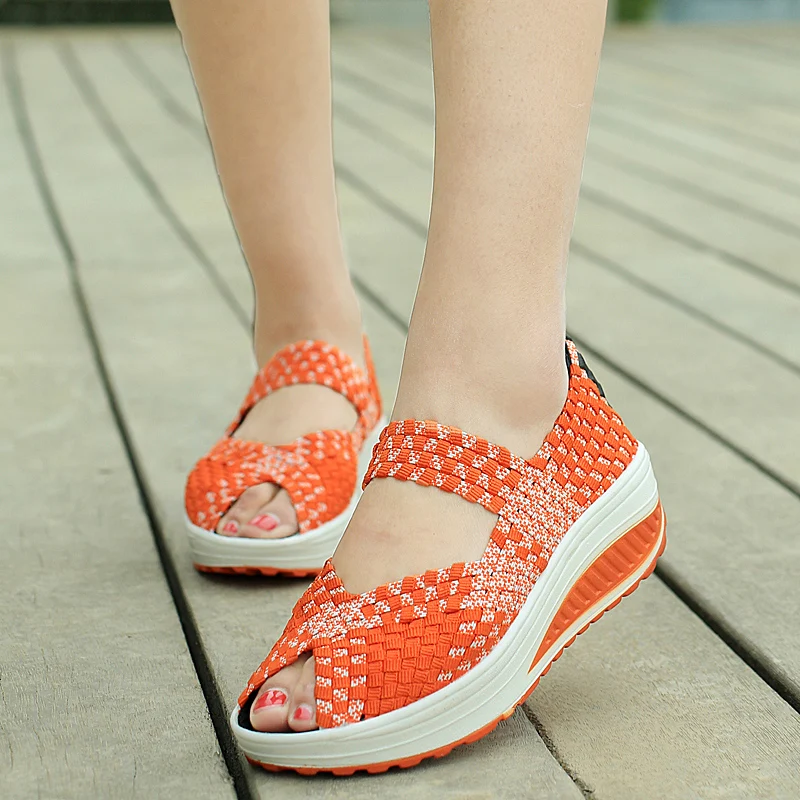 BeckyWalk/женские босоножки на платформе с открытым носком; плетеная обувь ручной работы; женская летняя обувь на танкетке; сандалии-гладиаторы; женская обувь; WSH2913