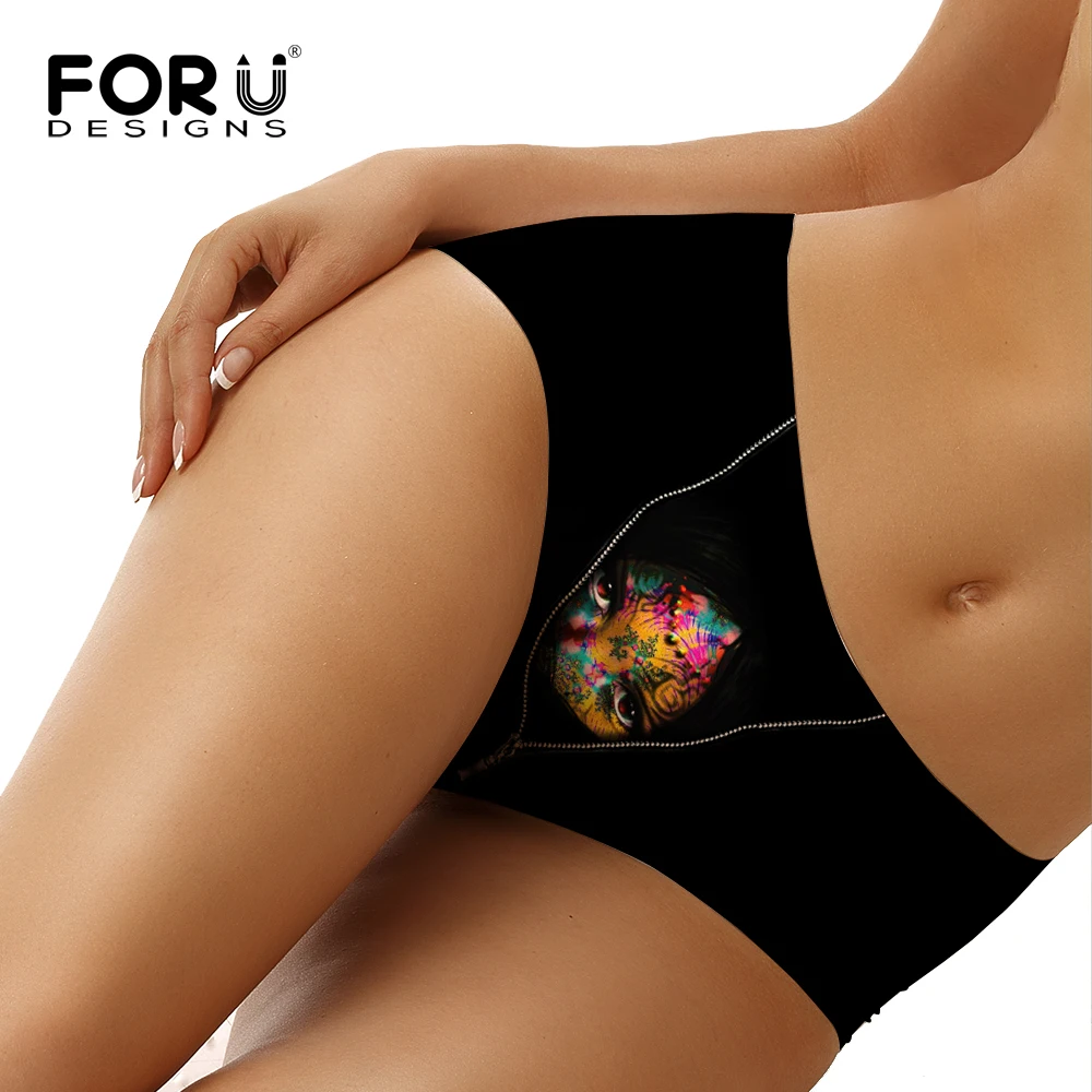 Женские бесшовные трусики с 3D рисунком дьявола черные хлопковые дышащие на