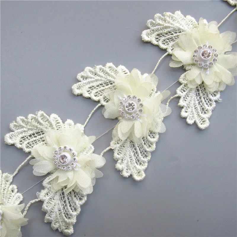 1yd шифон алмаз цветок бабочка кружева подрезная Лента ткань ручной работы