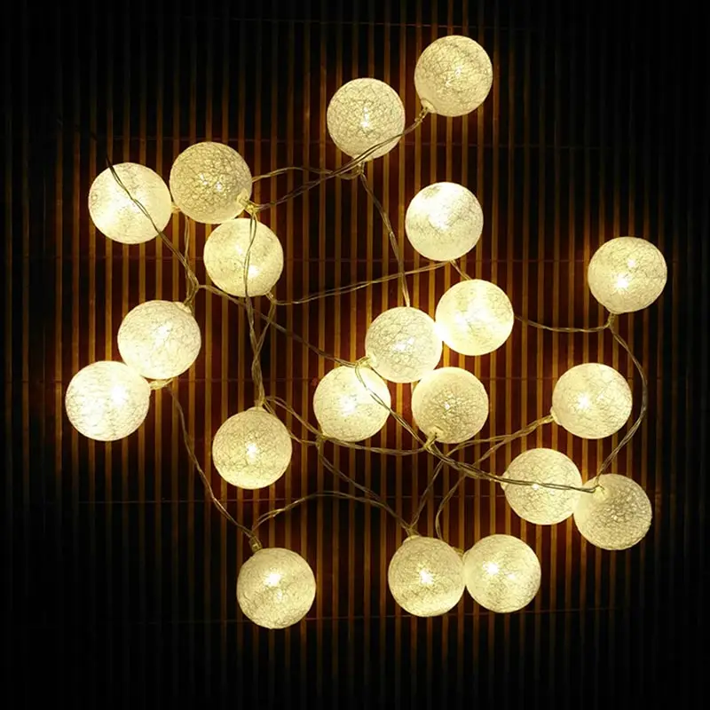 LED Christmas White Cotton Ball Battery String Lights Outdoor Atmosphere Decorative Garden Wedding Bedroom Night Light | Лампы и