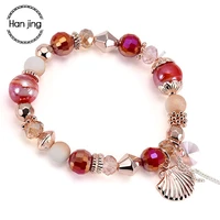 han jing sea shell charm bracelets for women luxury jewelry boho tassel red glass crystal beads bracelet yoga gift pulsera femme