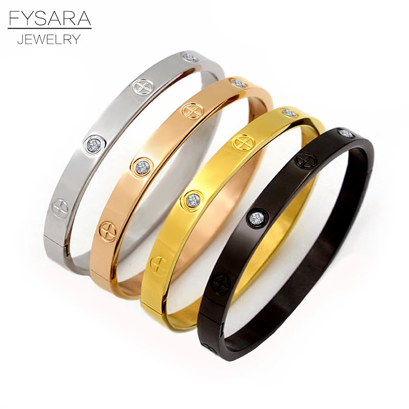 

FYSARA Fashion Jewelry Lover Couple Bracelet Stainless Steel Gold Color Cross Screw Bracelets & Bangles For Men Women Jewelry