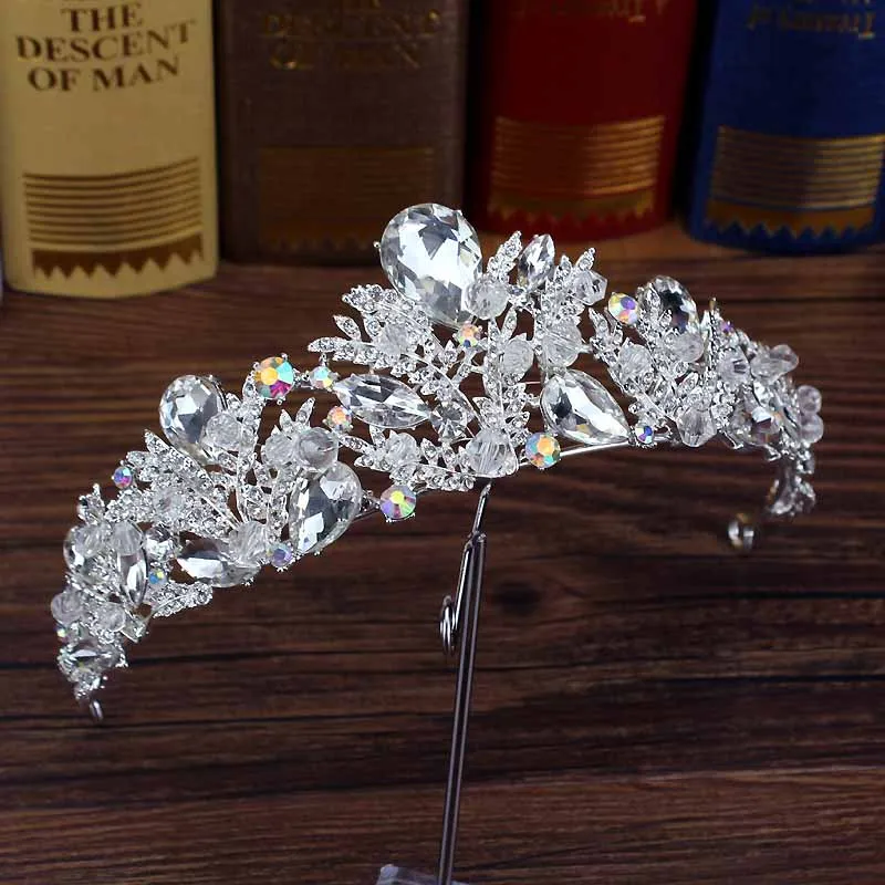 AB beads crown Роскошные Свадебные короны в стиле барокко с кристаллами и бусинами, ручная работа, жемчужная тиара, ободки, стразы, диадема, королевские свадебные аксессуары для волос - Окраска металла: AB beads crown