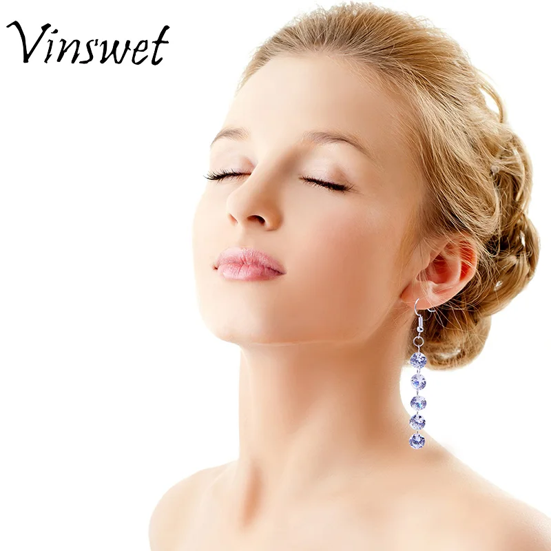 Vinswet Luxury Bling Five High Quality Zircon Crystal Earring Sparkly Rhinestone Dangle For Woman Bridal Jewelry | Украшения и