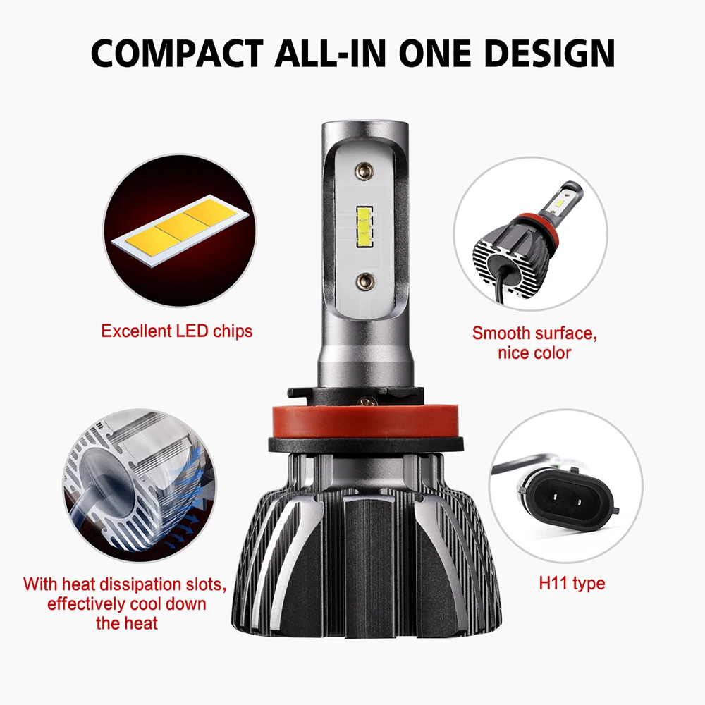 Oslamp H11 светодиодный автомобилей головной светильник с чипом CSP H8 H9 50W 6500K 8000lm лампы
