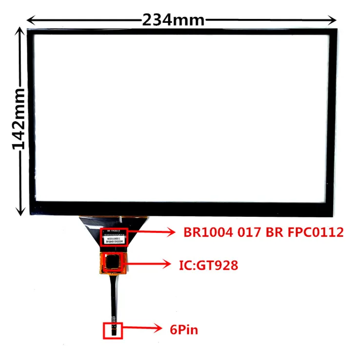 

10.2 Inch GT928 BR1004 017 BR FPC0112 Capacitive Touch Digitizer For Car DVD GPS Navigation Multimedia Touch Screen Panel Glass