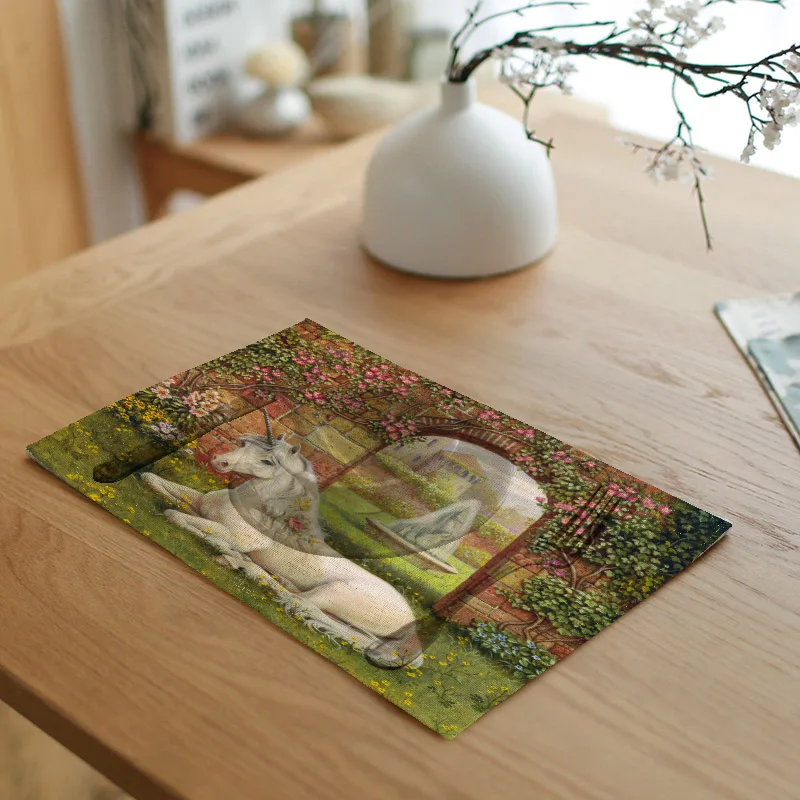 Столовые Салфетки из полиэстера с принтом Радужный Единорог вечерние