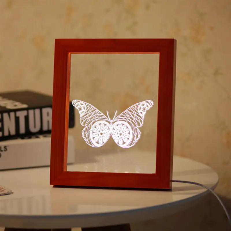3D свет древесины птица картина Рамки настольная лампа украшения комнаты USB