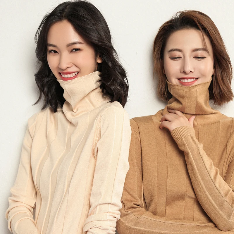 Новый свитер женский кашемировый с хомутом пуловер Женский вязаный обтягивающий