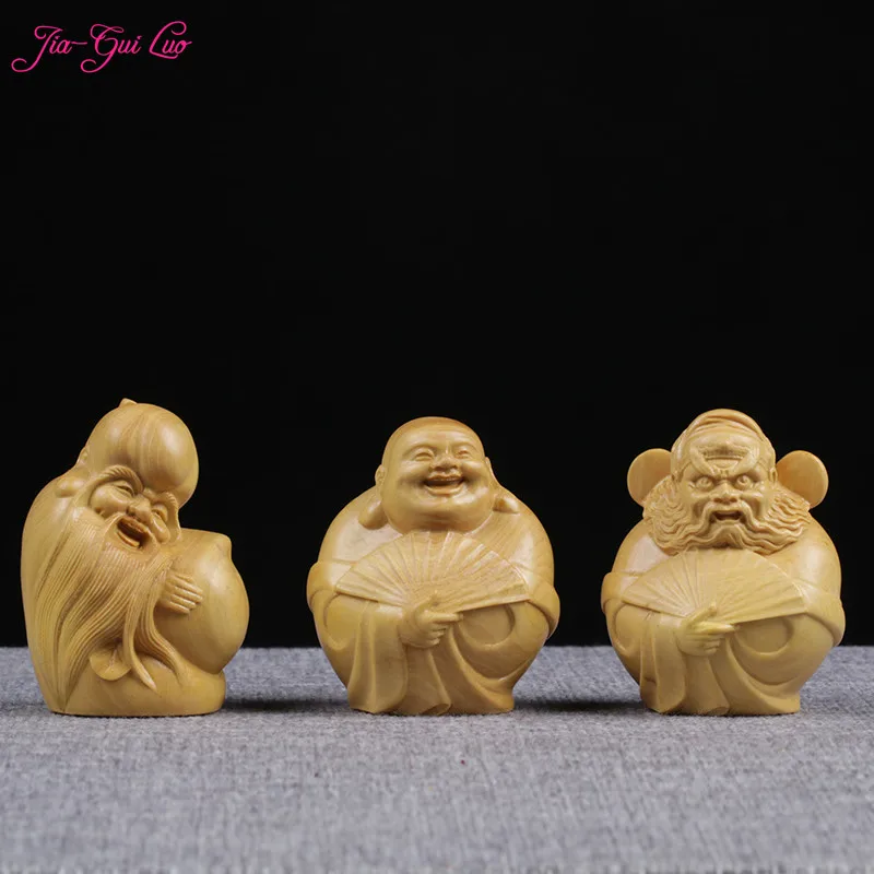 

JIA-GUI LUO Boxwood Carving Decoration Gift Home Decor Statue Chinese Buddha Statue Maitreya Longevity A068