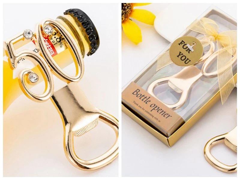 (25 Pcs/lot) Golden Wedding favors of 50th Bottle Opener Favors for anniversary gift and Gold Birthday Party | Дом и сад