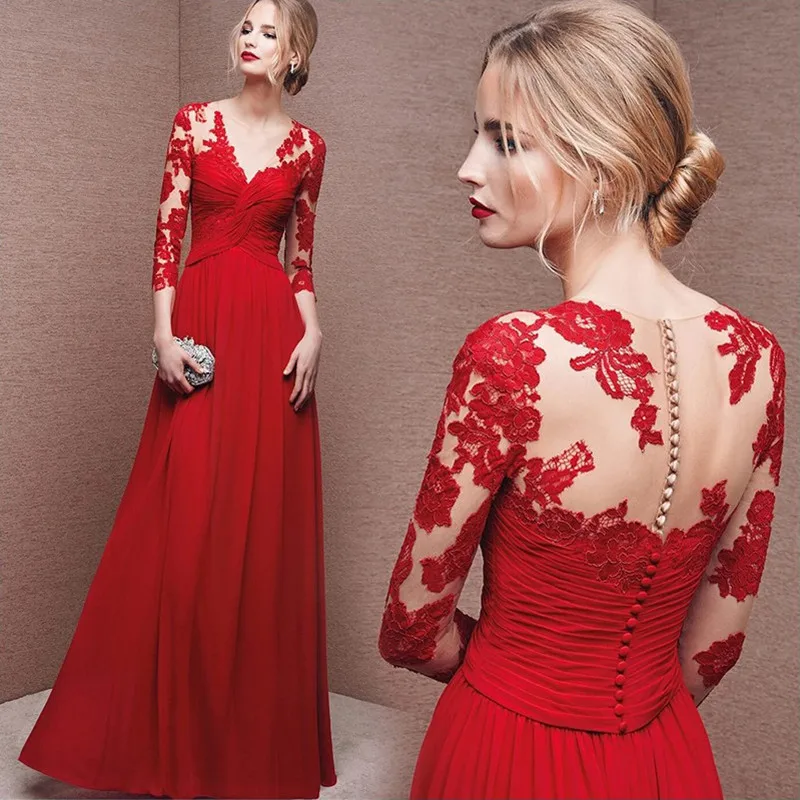 Шифоновое платье с V-образным вырезом и кружевной вышивкой а-силуэт аппликацией