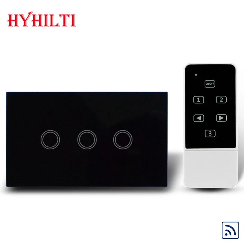Free Shipping US Standard touch Screen Glass Panel 3Gang Remote Control Smart WIFI Switch with blue LED backlight AC110-240V |
